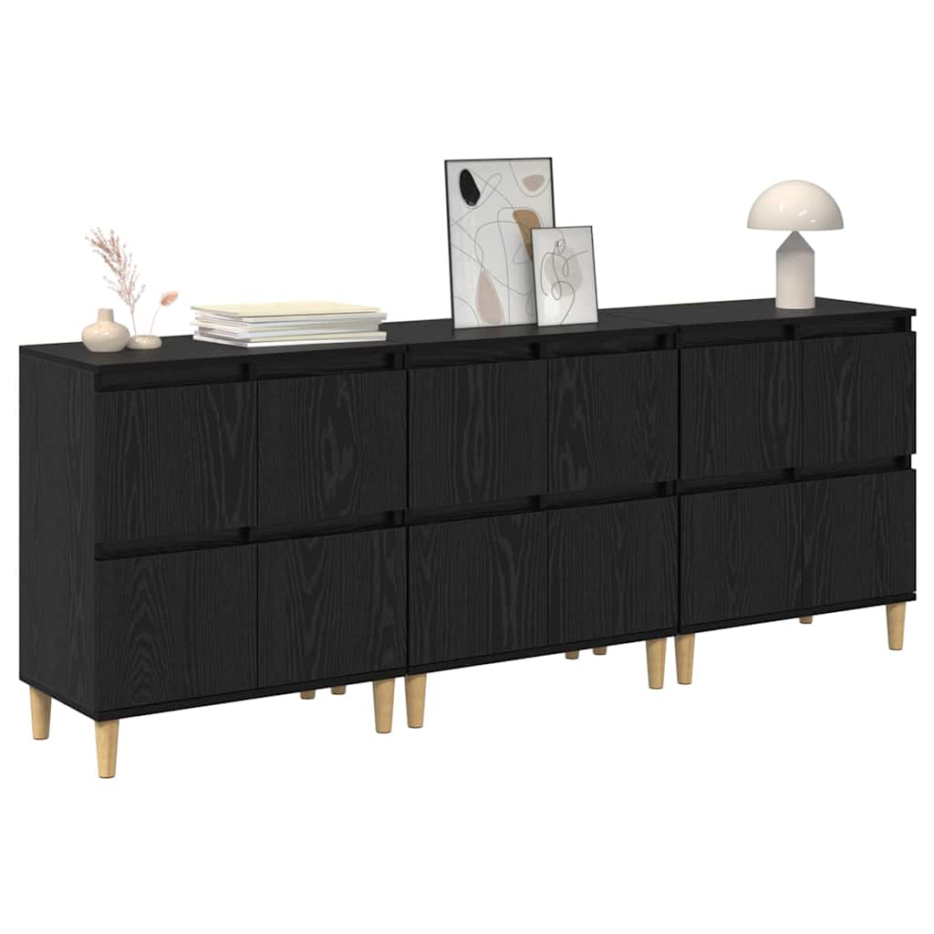 Sideboards 3 pcs Rovere Nero 60 x 35 x 70 cm Legno multistrato