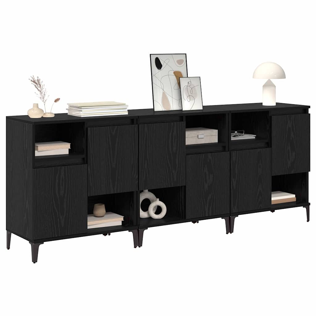Sideboards 3 pcs Rovere Nero 60 x 35 x 70 cm Legno multistrato
