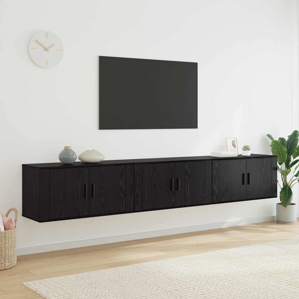 Set Mobile TV da Parete 3 pcs Rovere Nero 80 x 34,5 x 40 cm