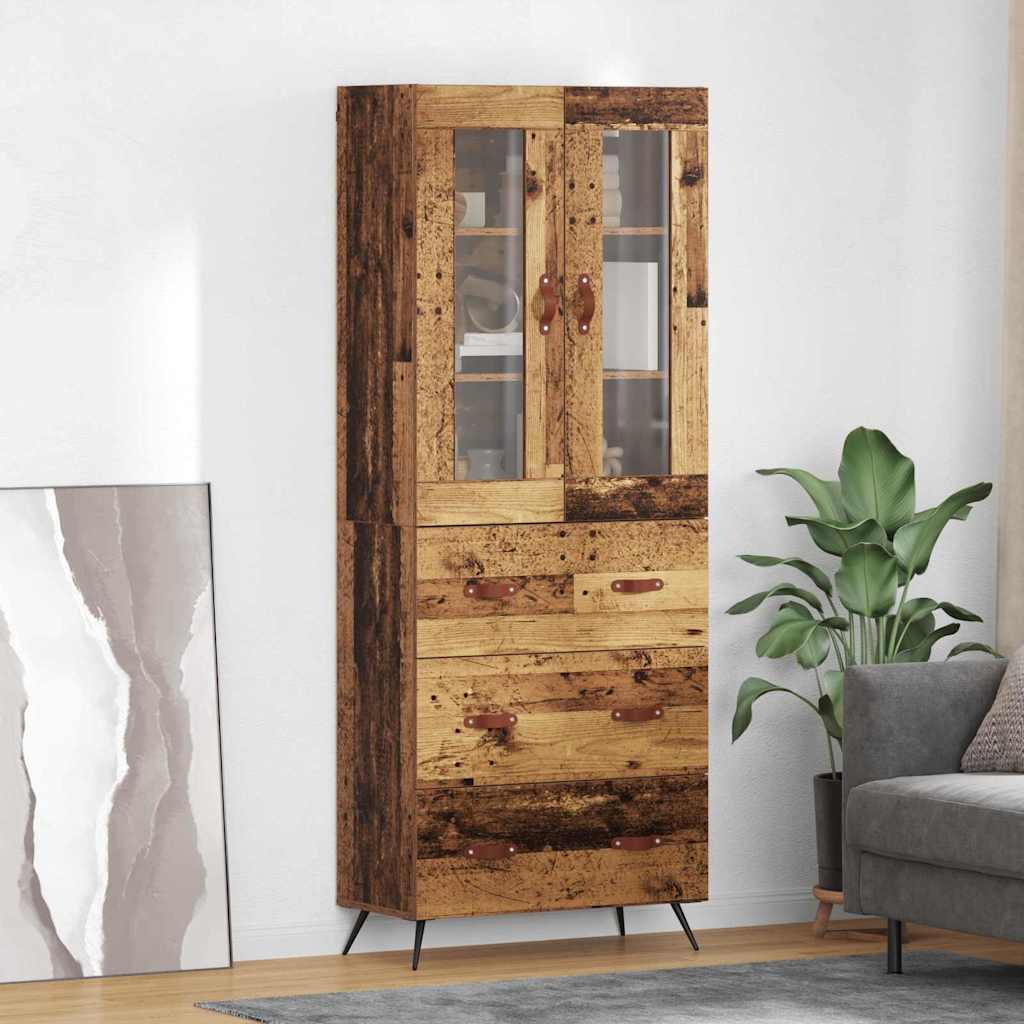 Armadietto alto con ripiano con cassetto 2 pcs Legno vecchio