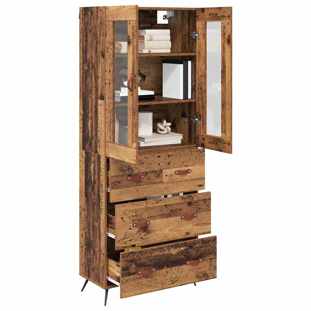 Armadietto alto con ripiano con cassetto 2 pcs Legno vecchio