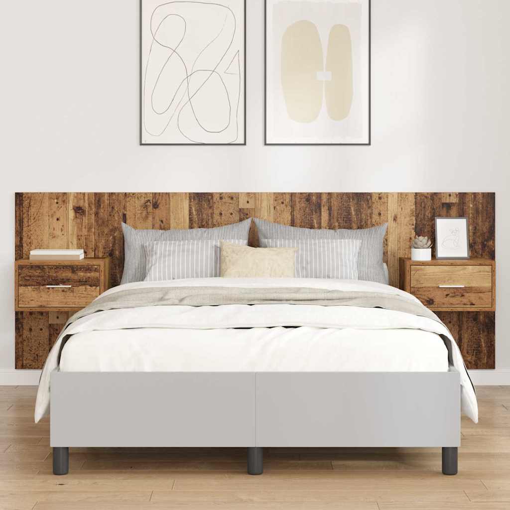 Testata con Comodino 3 pcs Legno vecchio Legno multistrato