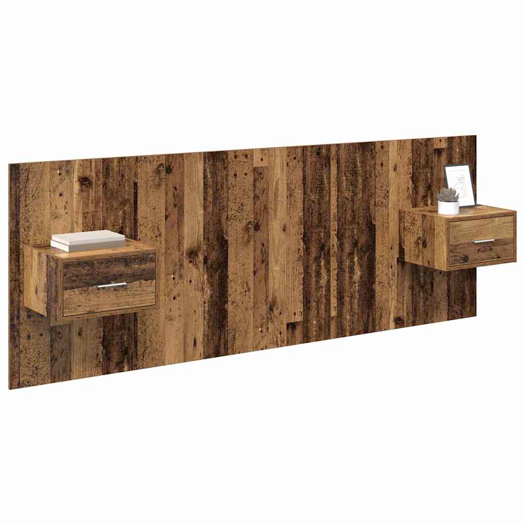Testata con Comodino 3 pcs Legno vecchio Legno multistrato