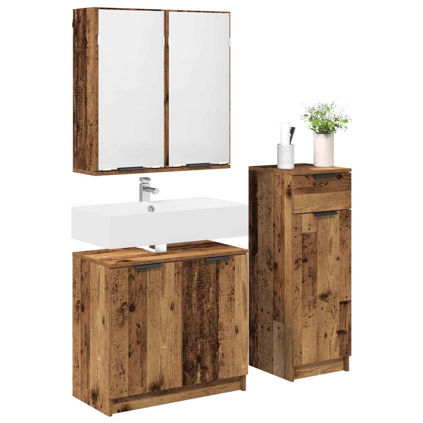 Set di mobili per il bagno con cassetto 3 pcs Legno vecchio