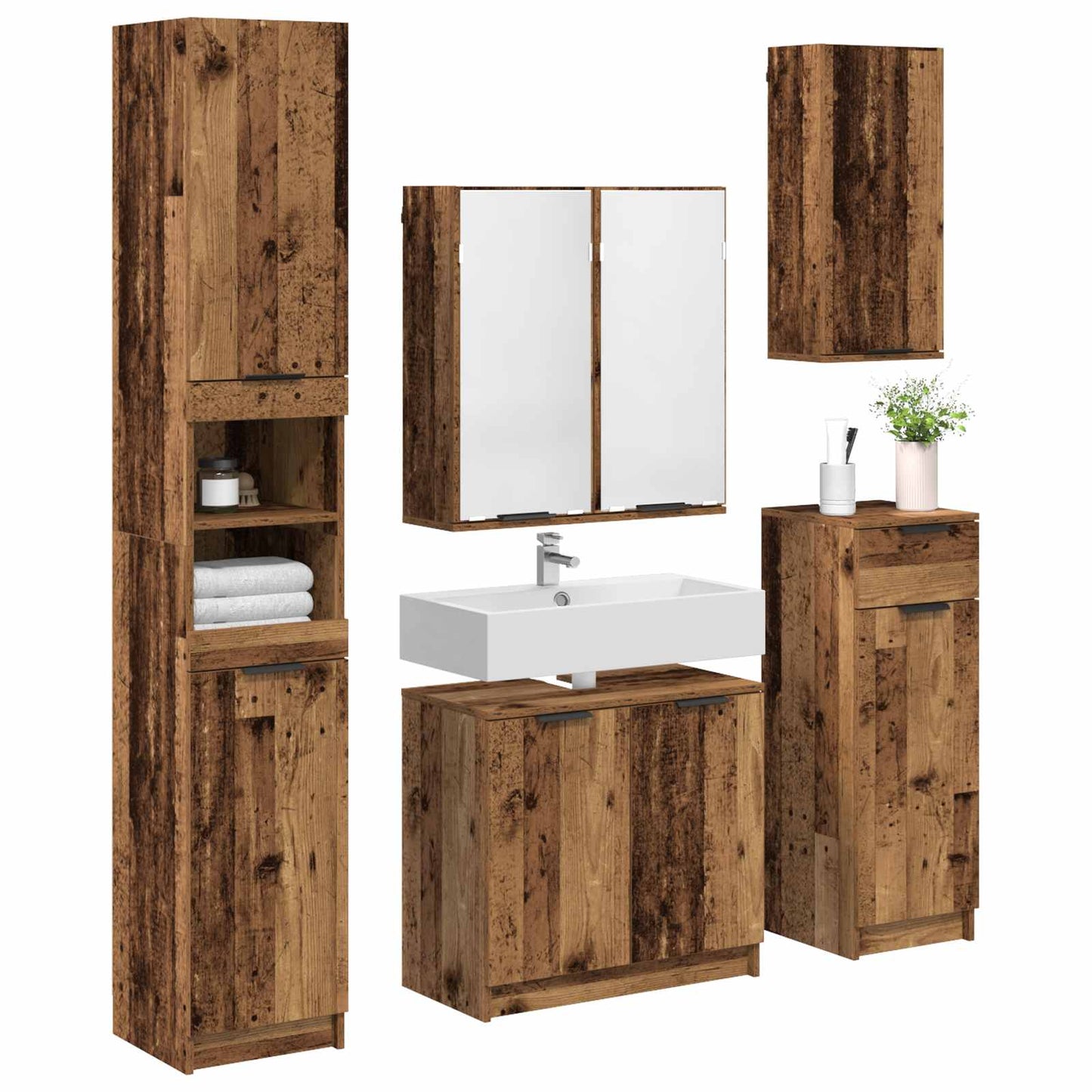 Set di mobili per il bagno con cassetto 5 pcs Legno vecchio
