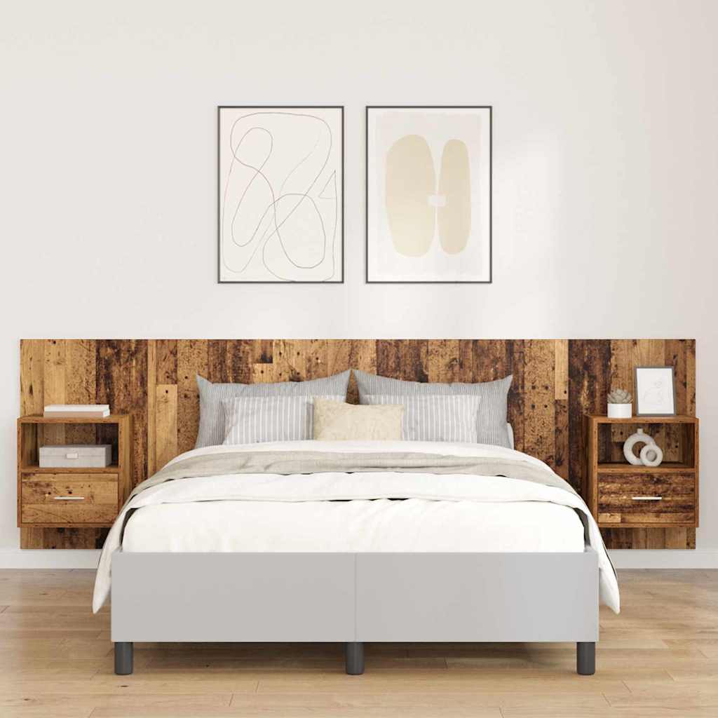 Testata con Comodino 3 pcs Legno vecchio Legno multistrato
