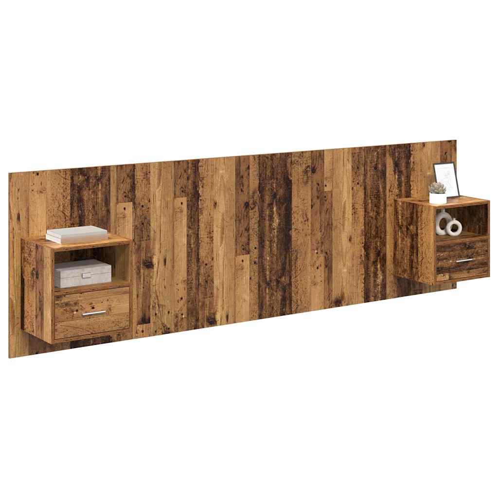 Testata con Comodino 3 pcs Legno vecchio Legno multistrato