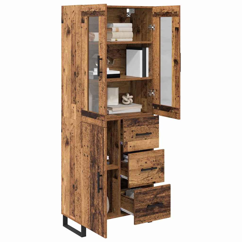 Credenza 2 pcs Legno vecchio Legno Stratificato e Vetro