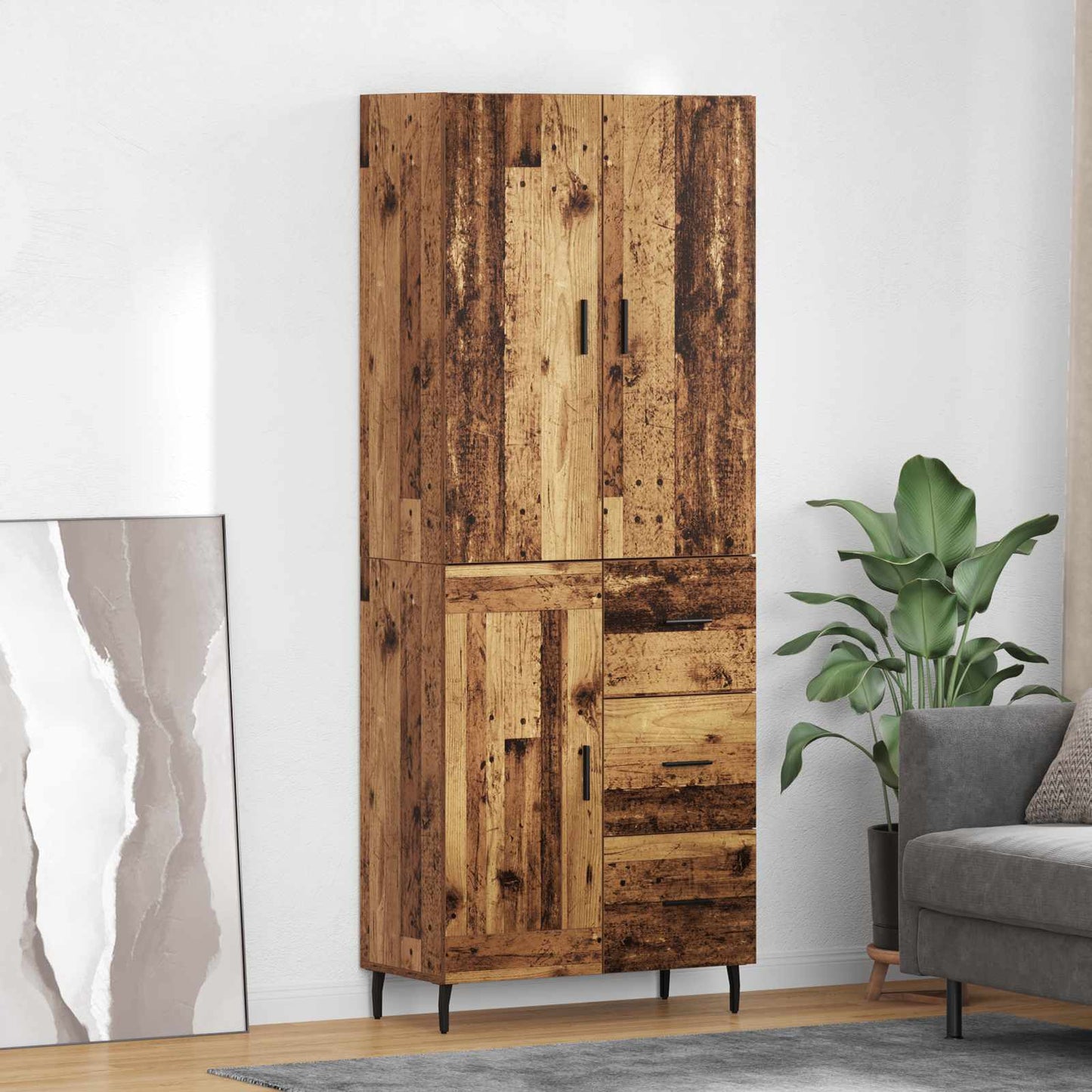 Credenza 2 pcs Legno vecchio Legno Stratificato e Vetro