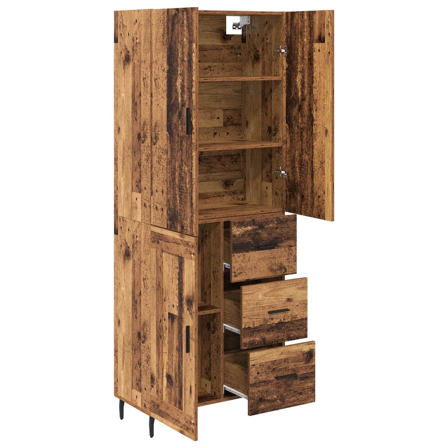 Credenza 2 pcs Legno vecchio Legno Stratificato e Vetro