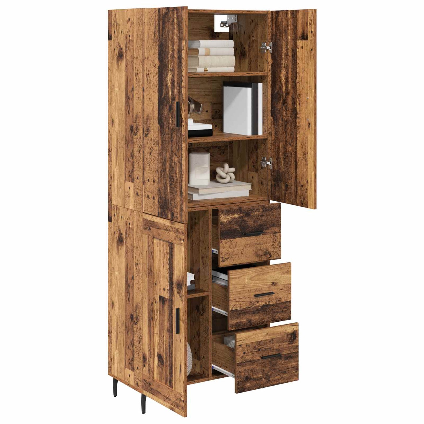 Credenza 2 pcs Legno vecchio Legno Stratificato e Vetro