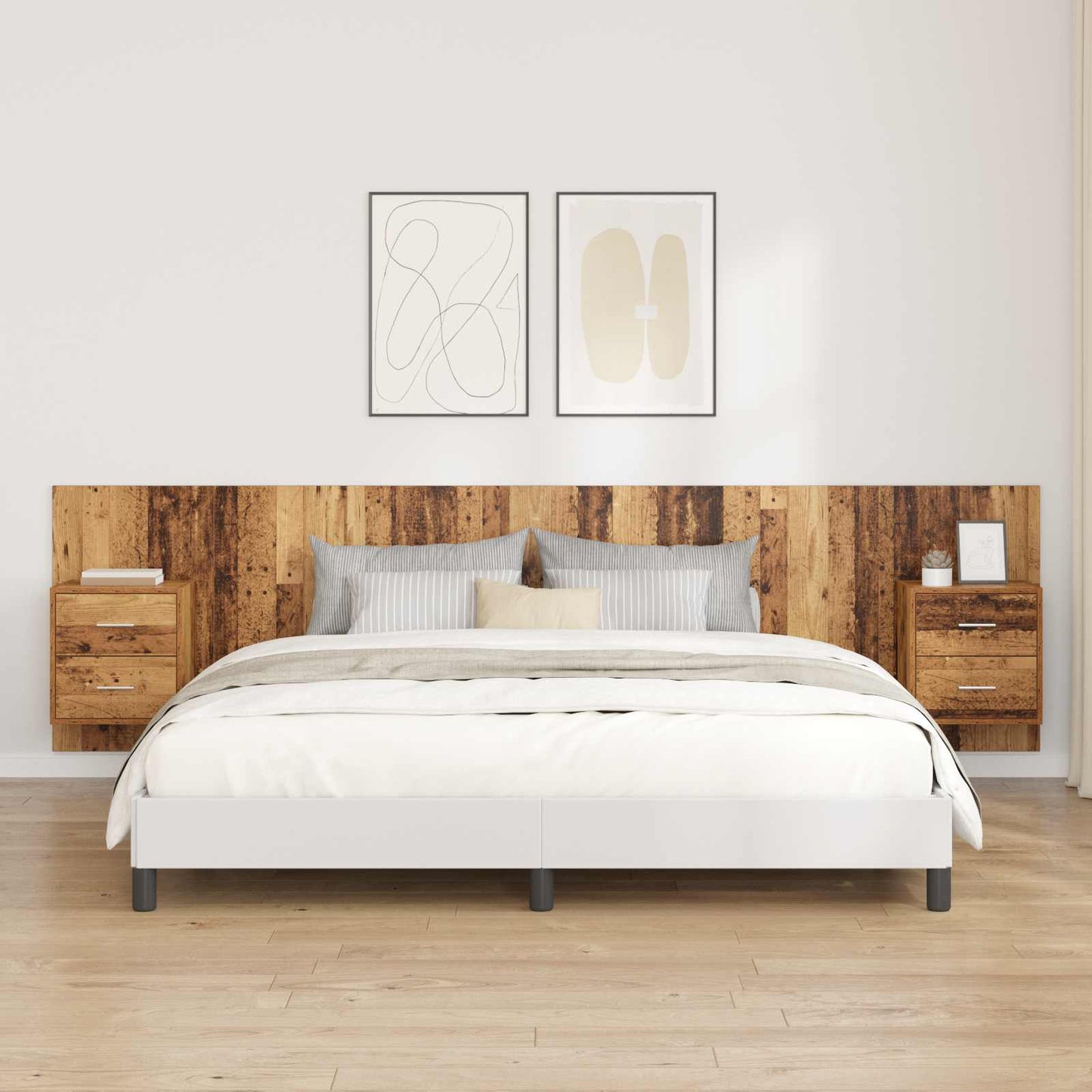 Testata con Comodino 3 pcs Legno vecchio Legno multistrato