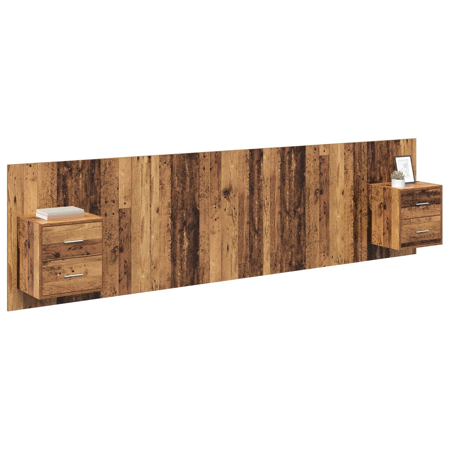 Testata con Comodino 3 pcs Legno vecchio Legno multistrato
