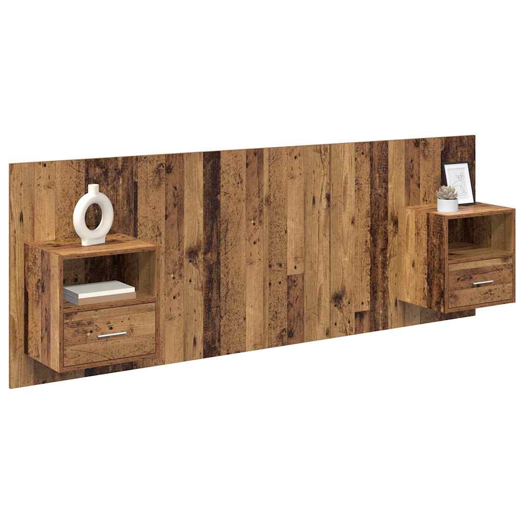 Testata con Comodino 3 pcs Legno vecchio Legno multistrato