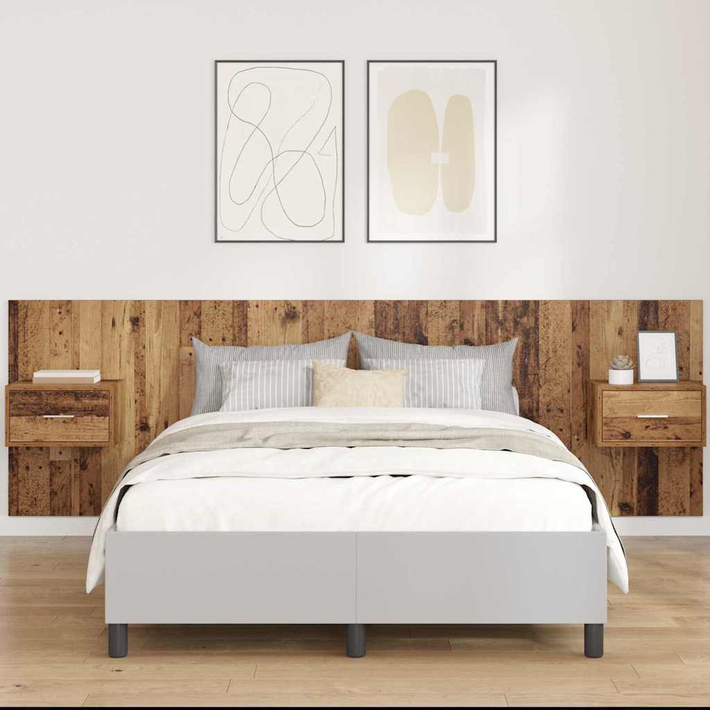 Testata con Comodino 3 pcs Legno vecchio Legno multistrato
