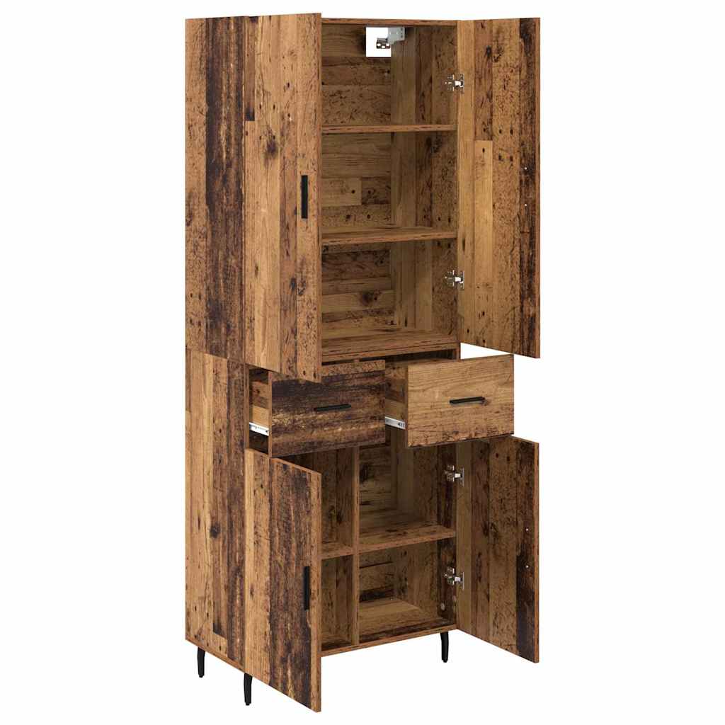 Credenza 2 pcs Legno vecchio Legno Stratificato e Vetro