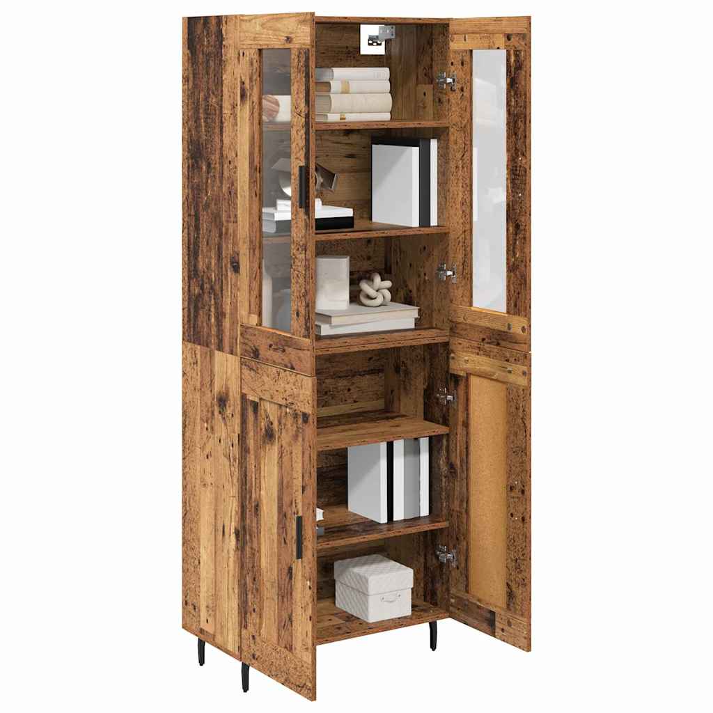 Credenza 2 pcs Legno vecchio Legno Stratificato e Vetro