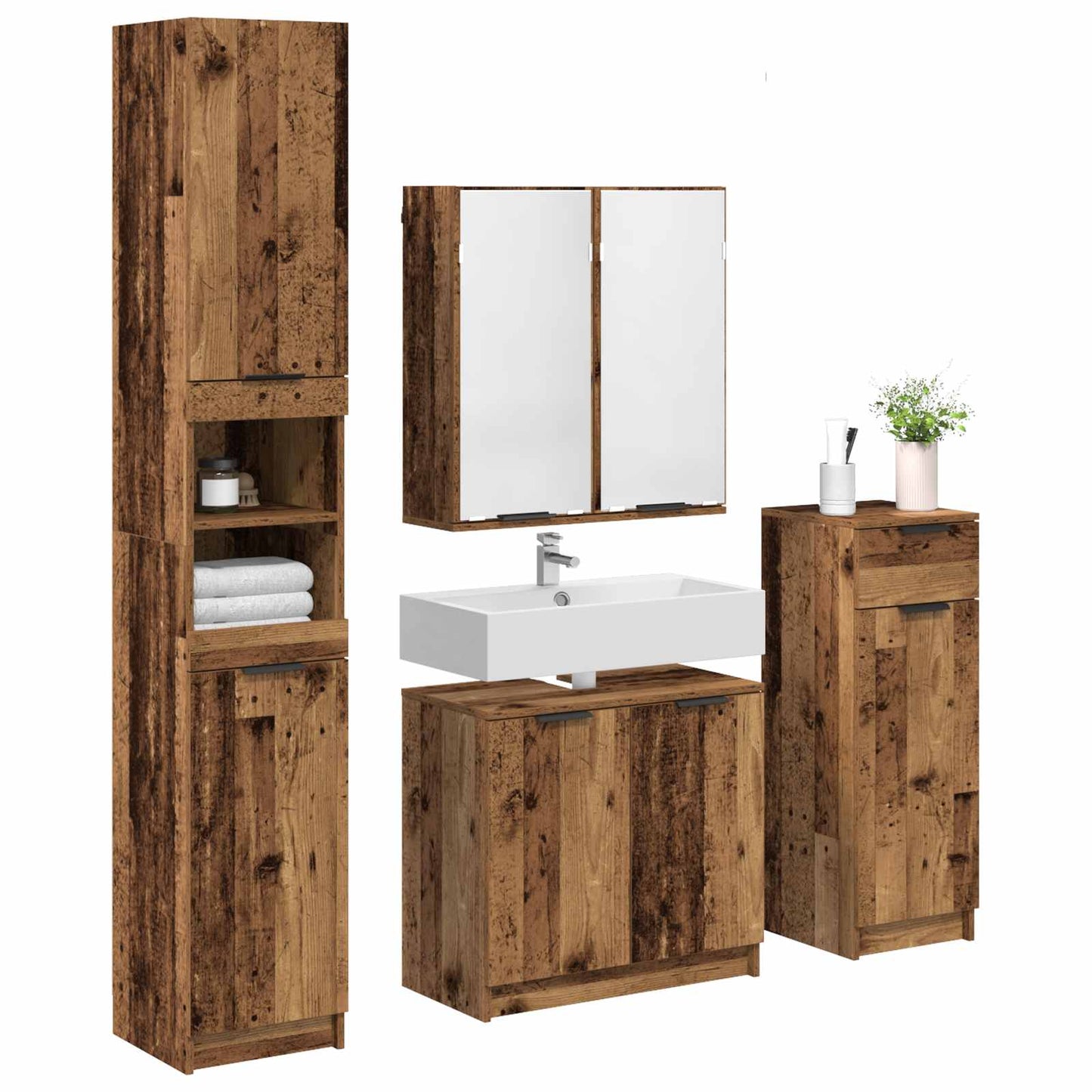 Set di mobili per il bagno con cassetto 4 pcs Legno vecchio
