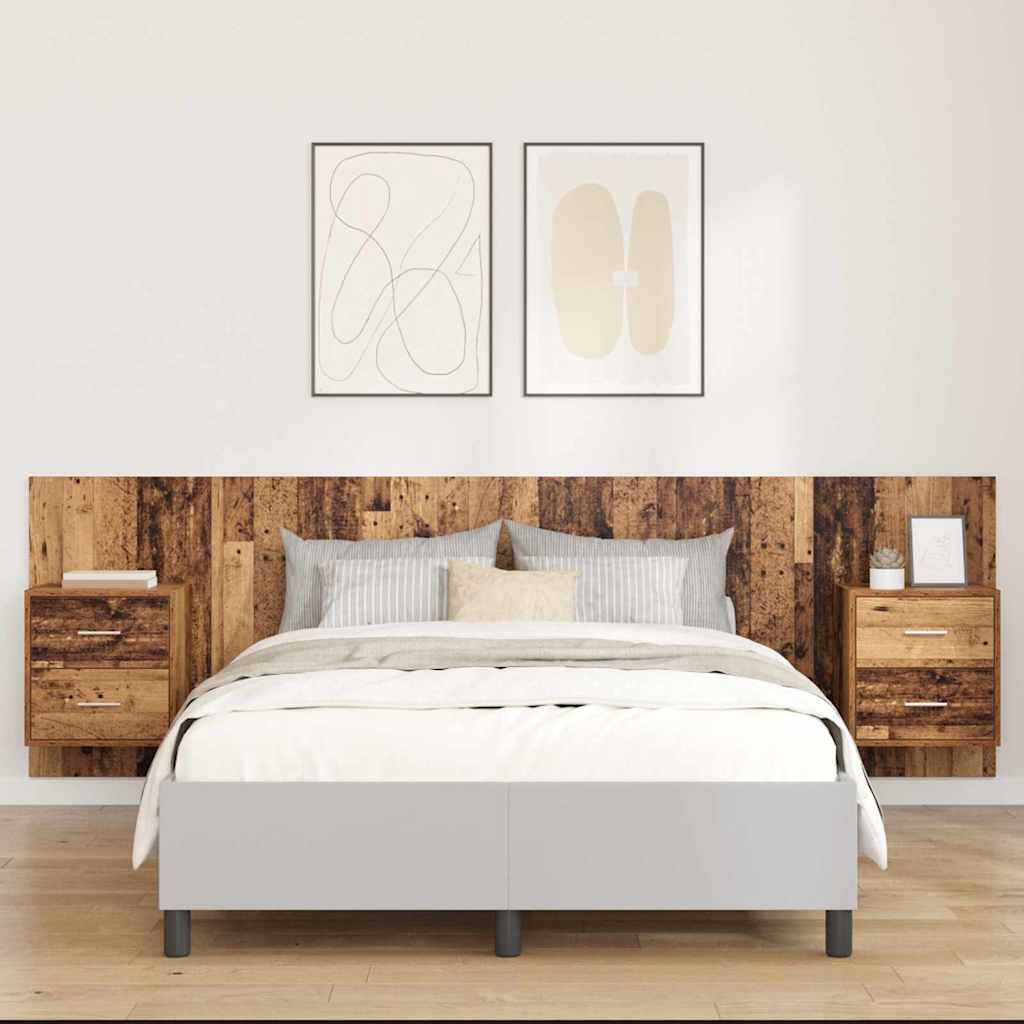 Testata con Comodino 3 pcs Legno vecchio Legno multistrato
