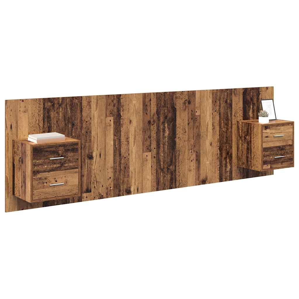 Testata con Comodino 3 pcs Legno vecchio Legno multistrato