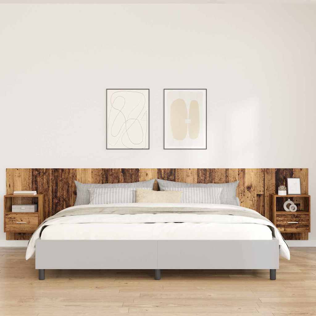 Testata con Comodino 3 pcs Legno vecchio Legno multistrato