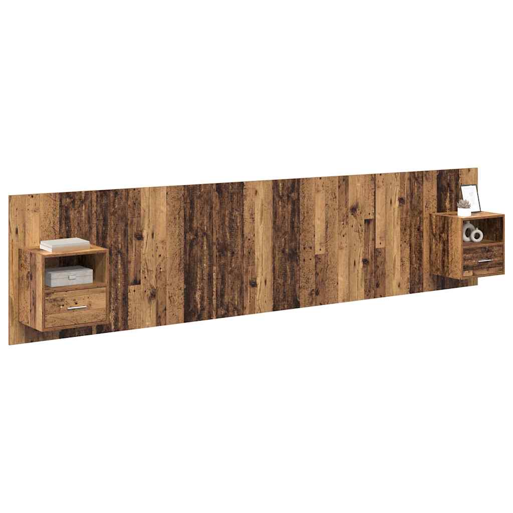 Testata con Comodino 3 pcs Legno vecchio Legno multistrato