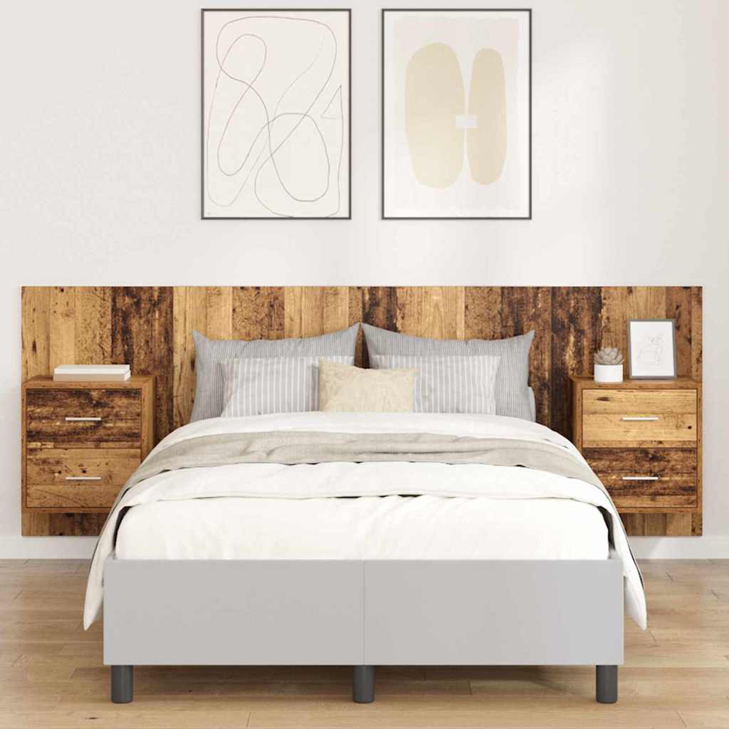 Testata con Comodino 3 pcs Legno vecchio Legno multistrato