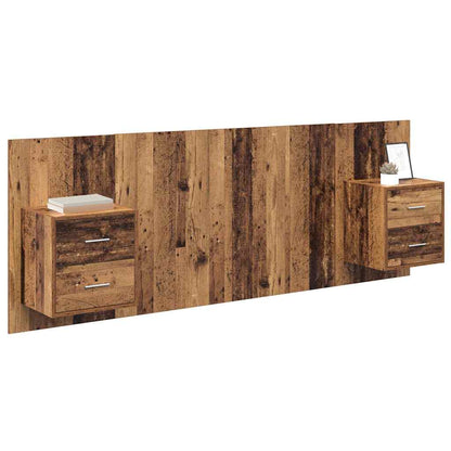 Testata con Comodino 3 pcs Legno vecchio Legno multistrato