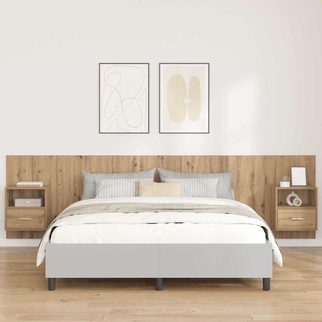 Testata con Comodino 3 pcs Rovere artigianale Legno multistrato