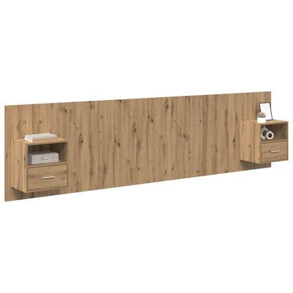 Testata con Comodino 3 pcs Rovere artigianale Legno multistrato