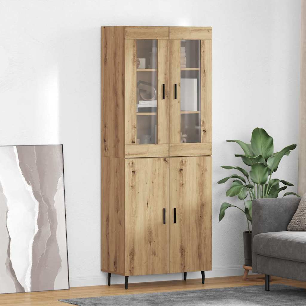 Credenza 2 pcs Rovere artigianale Legno Stratificato e Vetro