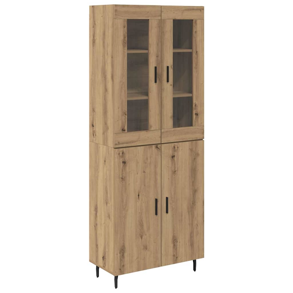 Credenza 2 pcs Rovere artigianale Legno Stratificato e Vetro