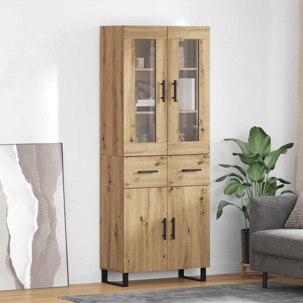Credenza 2 pcs Rovere artigianale Legno Stratificato e Vetro