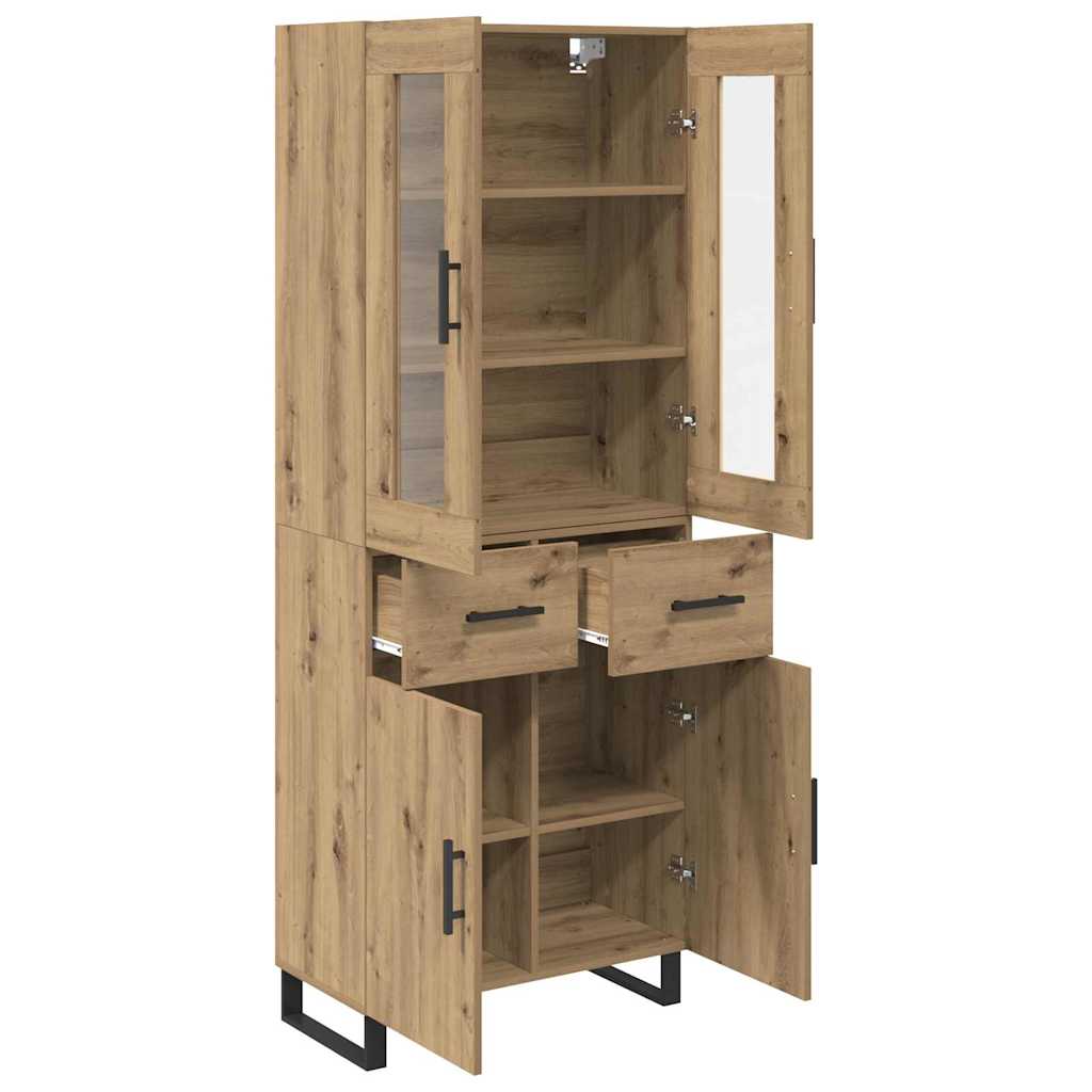 Credenza 2 pcs Rovere artigianale Legno Stratificato e Vetro