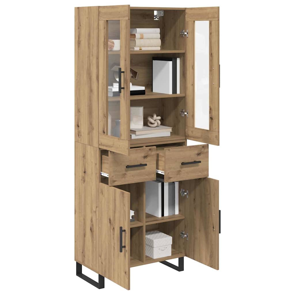 Credenza 2 pcs Rovere artigianale Legno Stratificato e Vetro