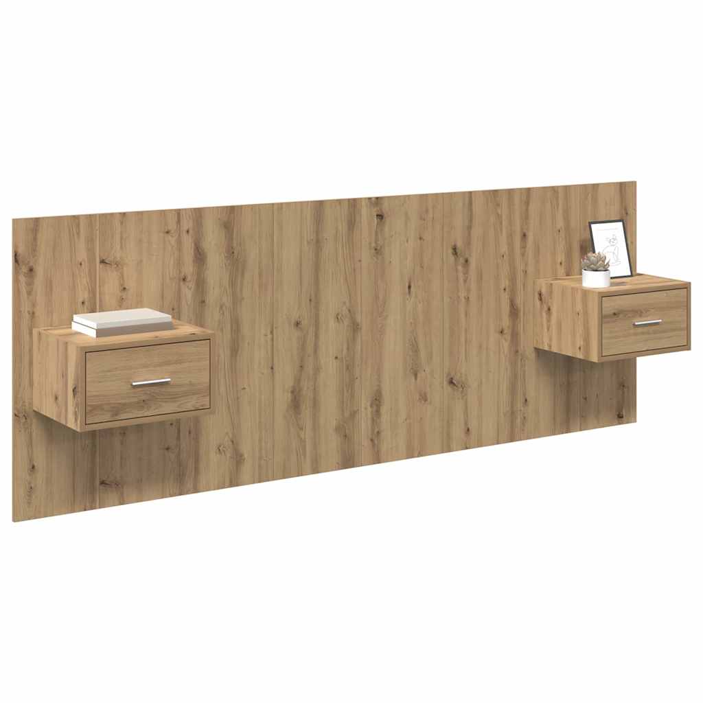 Testata con Comodino 3 pcs Rovere artigianale Legno multistrato