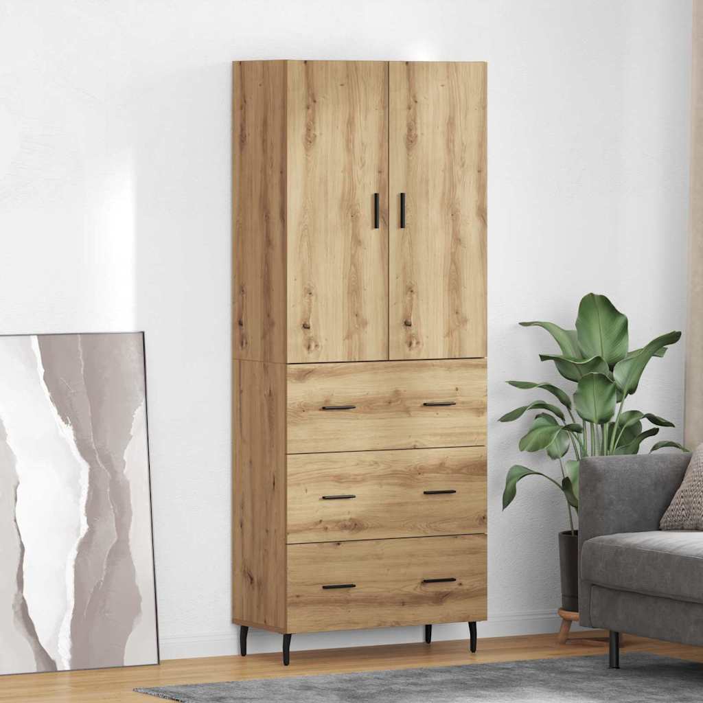 Credenza 2 pcs Rovere artigianale Legno Stratificato e Vetro