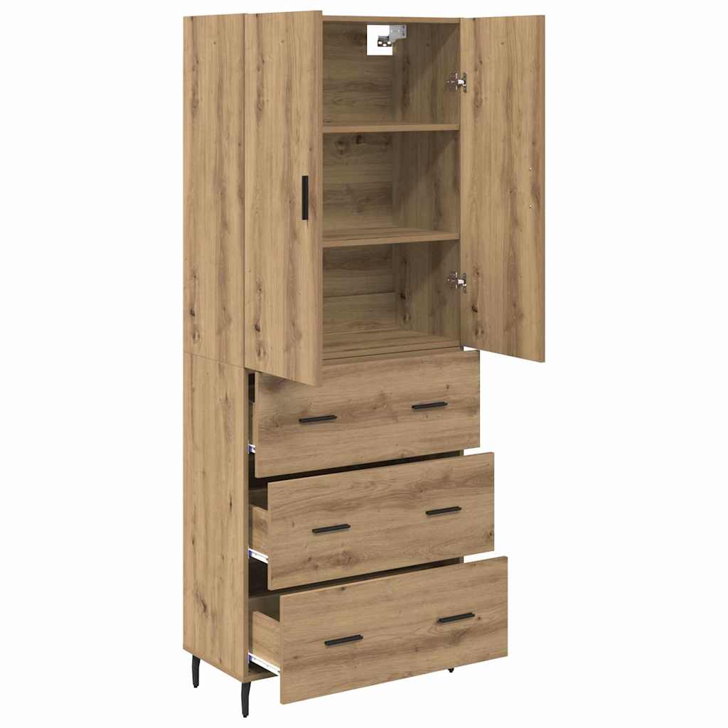 Credenza 2 pcs Rovere artigianale Legno Stratificato e Vetro