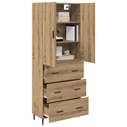 Credenza 2 pcs Rovere artigianale Legno Stratificato e Vetro