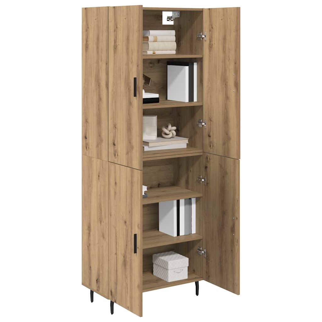 Credenza 2 pcs Rovere artigianale Legno Stratificato e Vetro