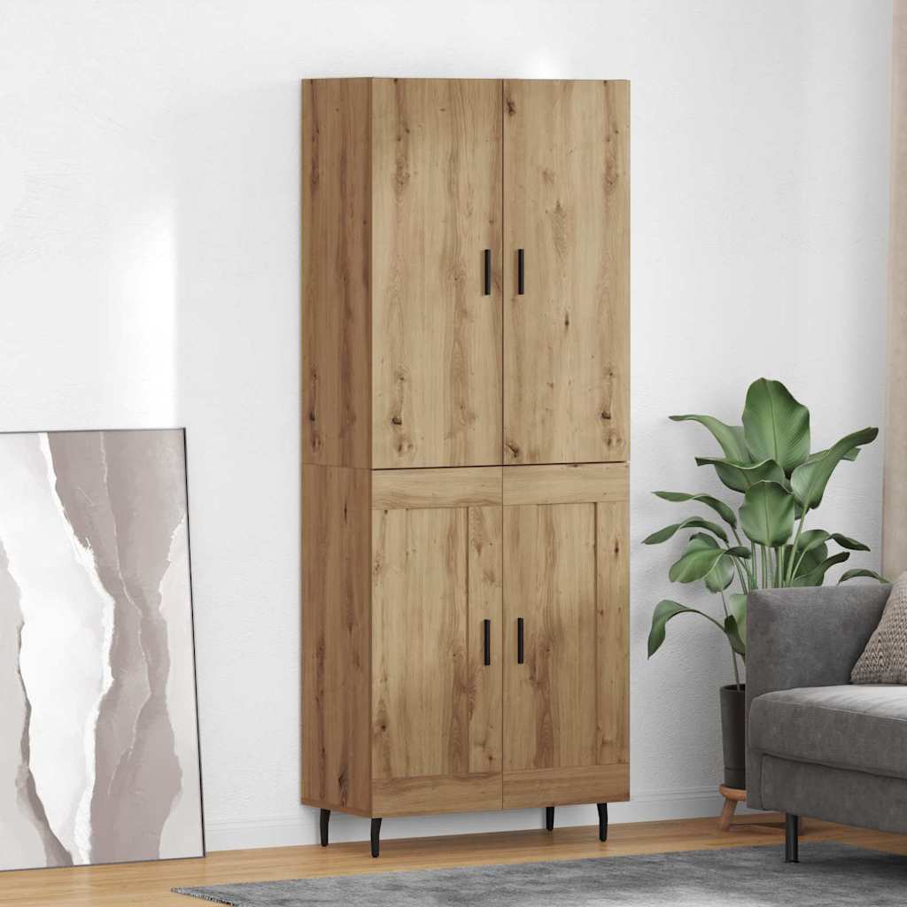 Credenza 2 pcs Rovere artigianale Legno Stratificato e Vetro