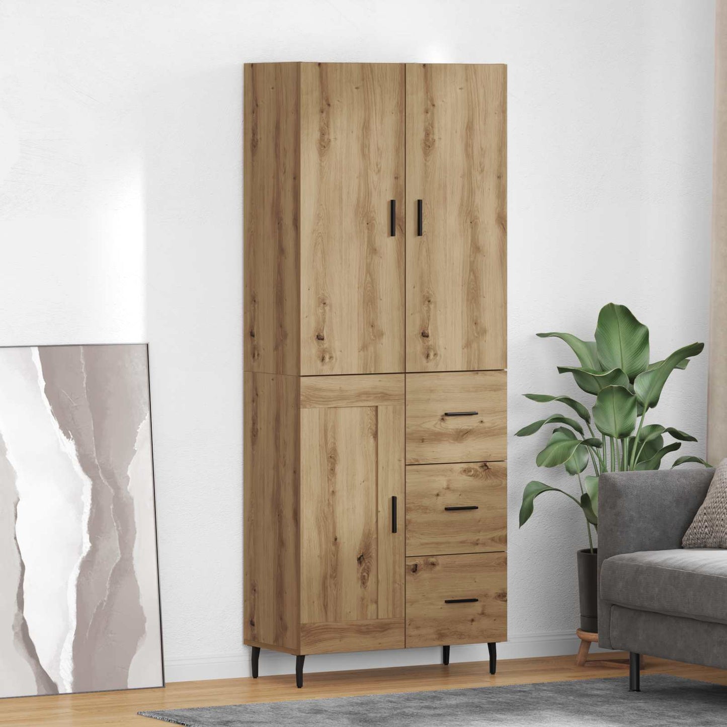 Credenza 2 pcs Rovere artigianale Legno Stratificato e Vetro