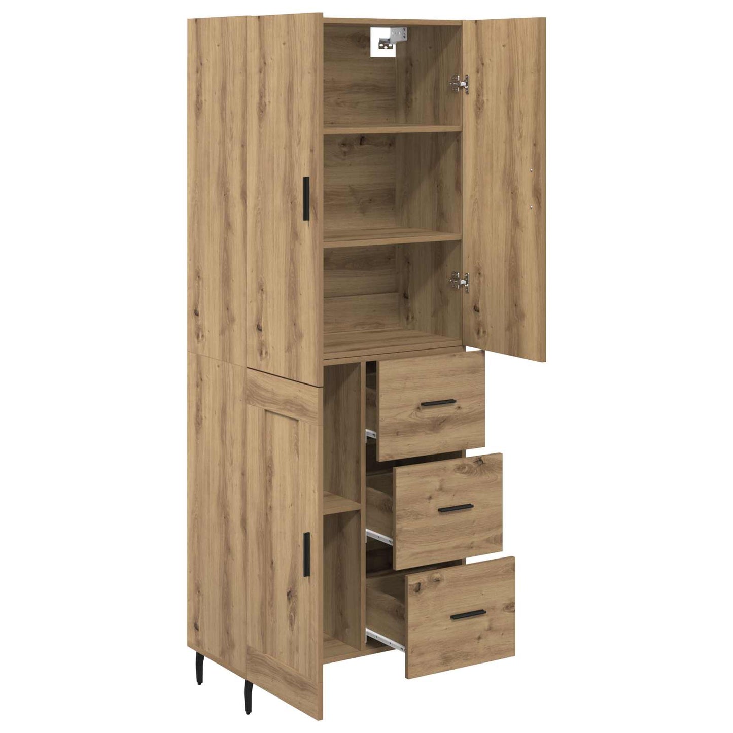 Credenza 2 pcs Rovere artigianale Legno Stratificato e Vetro