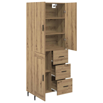 Credenza 2 pcs Rovere artigianale Legno Stratificato e Vetro