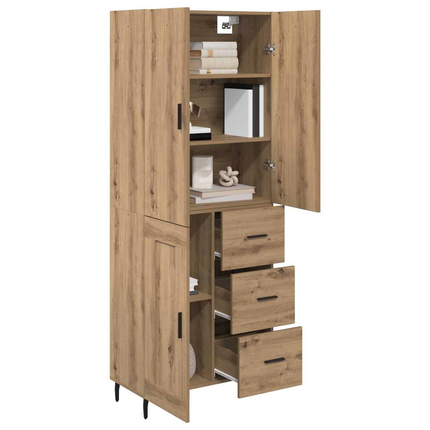 Credenza 2 pcs Rovere artigianale Legno Stratificato e Vetro