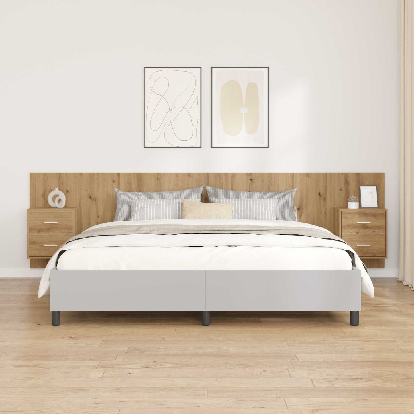 Testata con Comodino 3 pcs Rovere artigianale Legno multistrato