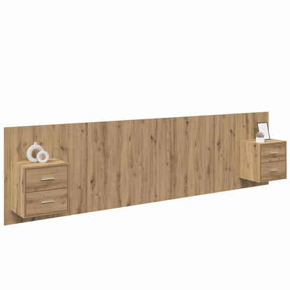 Testata con Comodino 3 pcs Rovere artigianale Legno multistrato