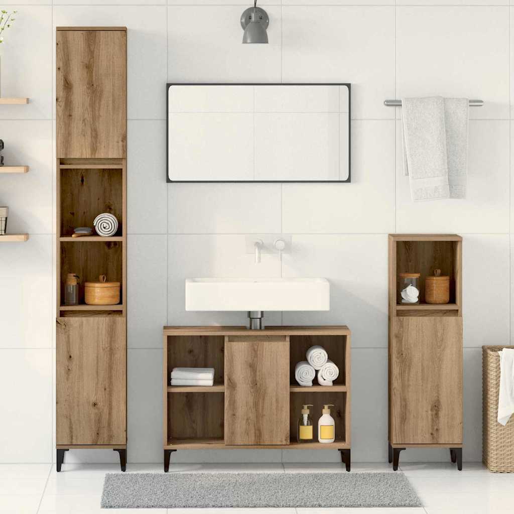 Set di mobili per il bagno con porta 3 pcs Rovere artigianale