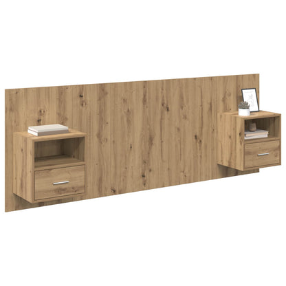 Testata con Comodino 3 pcs Rovere artigianale Legno multistrato