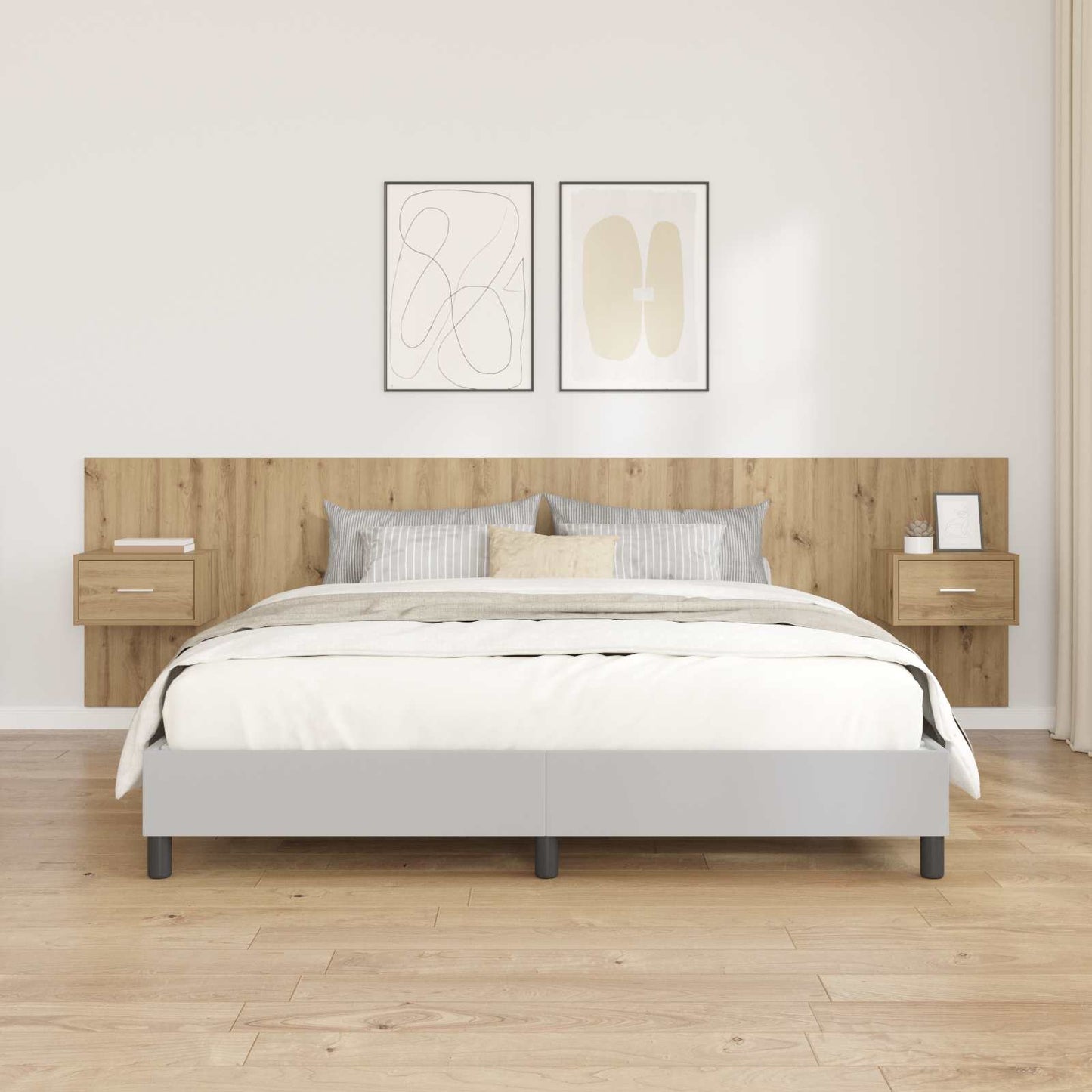 Testata con Comodino 3 pcs Rovere artigianale Legno multistrato